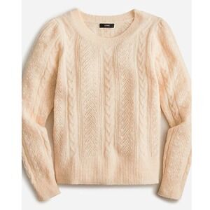 J.Crew Cream Cable Knit Pullover‎ Sweater XXL Fits XL Wool Blend Puff Sleeve